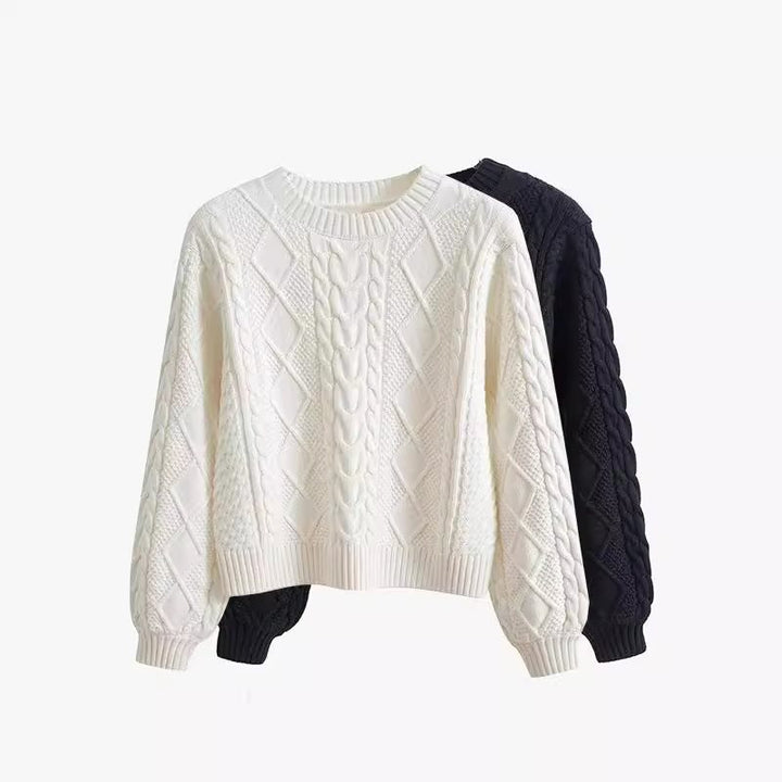 Thick knit sweater for women with a creative cable pattern and wide sleeves Lune London