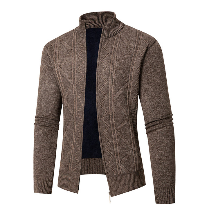 Men's knitted jacket with a structured braid design and a high collar Lune London