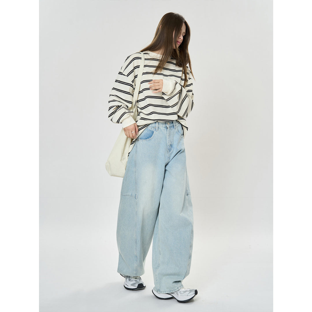 Women's Extra Wide High-Waist Denim Baggy Pants with Balloon Silhouette and Knee Tucks Amarae