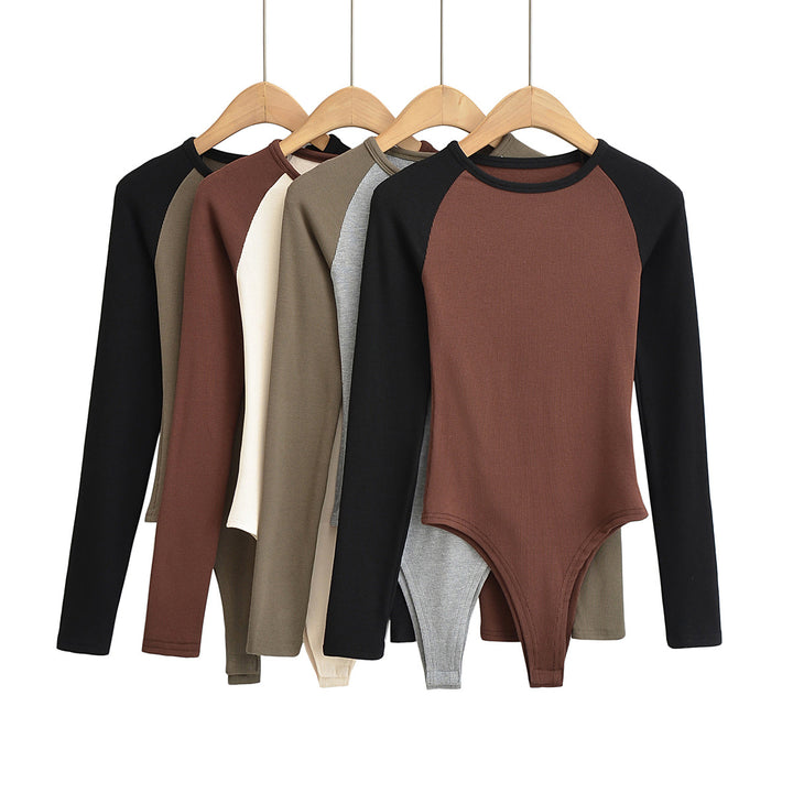 Women's raglan bodysuit with long sleeves, ribbed texture and snap closure Amarae
