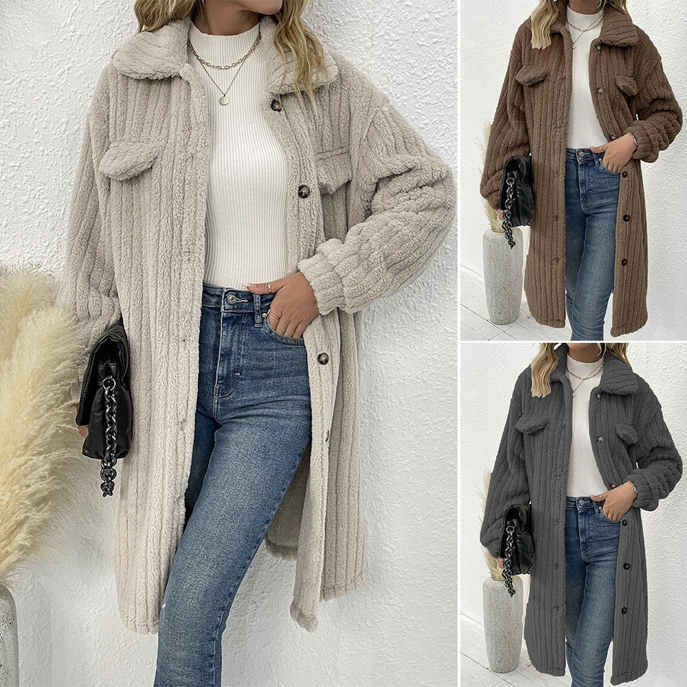 Women fleece sweater - jacket with vertical rib structure and practical pockets Lune London