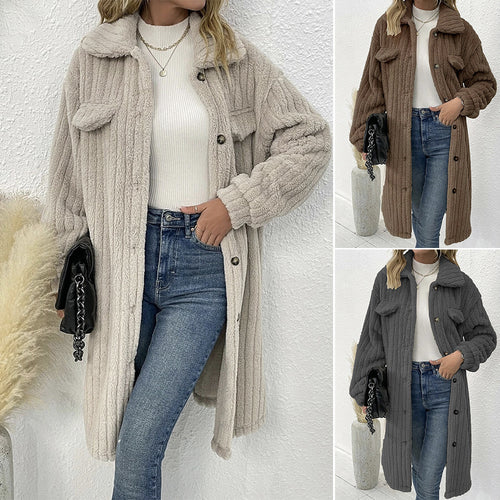 Women fleece sweater - jacket with vertical rib structure and practical pockets Amarae