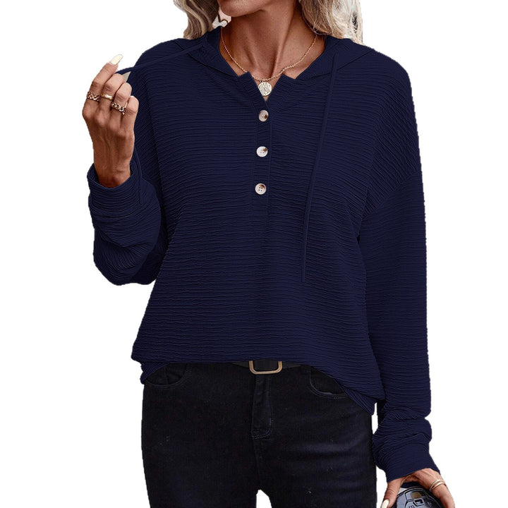 Women's textured fabric hoodie with stylish button details Lune London
