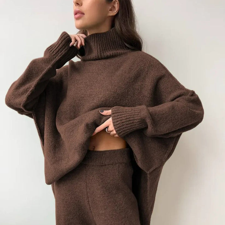 Dames Ensemble en tricot confortable avec col haut et coupe large Lune London