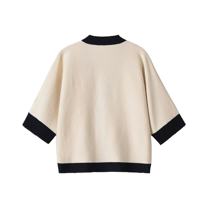 Ladies Short Sleeve Knit Cape Cardigan with Contrast Trim Amarae