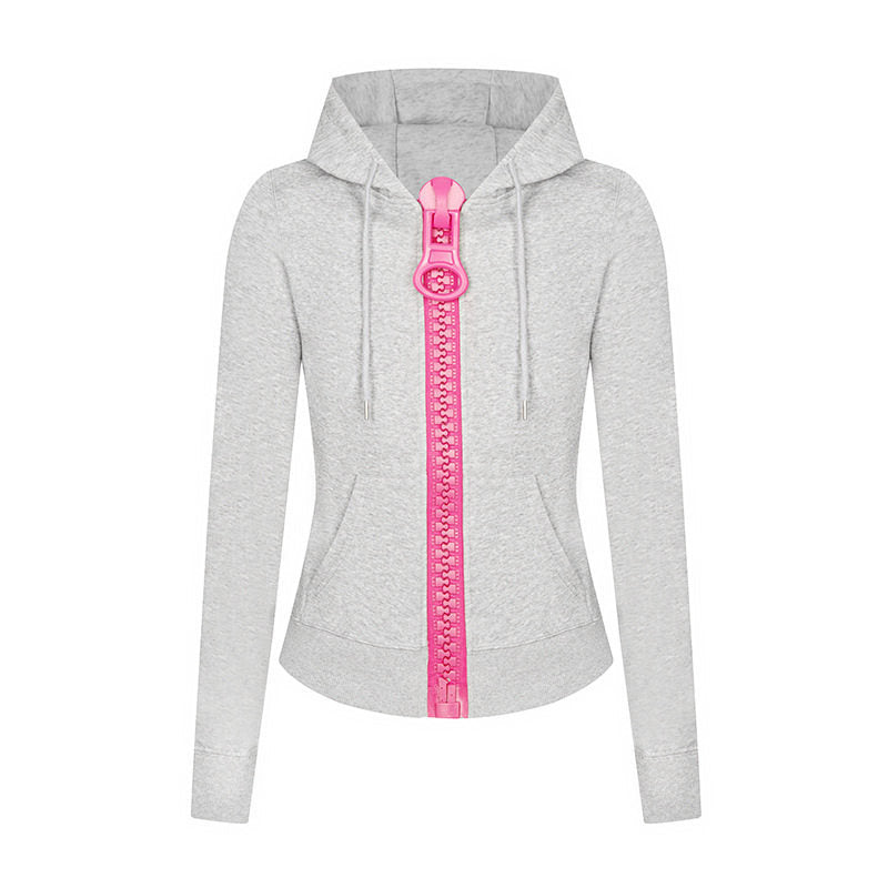 Women’s hooded sweat jacket with distinctive decorative zipper and kangaroo pocket Amarae