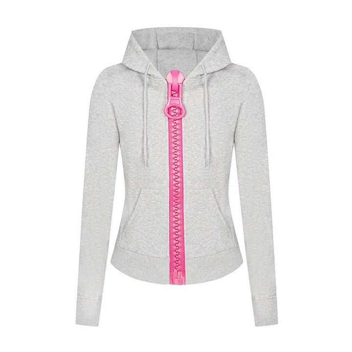 Women’s hooded sweat jacket with distinctive decorative zipper and kangaroo pocket Amarae