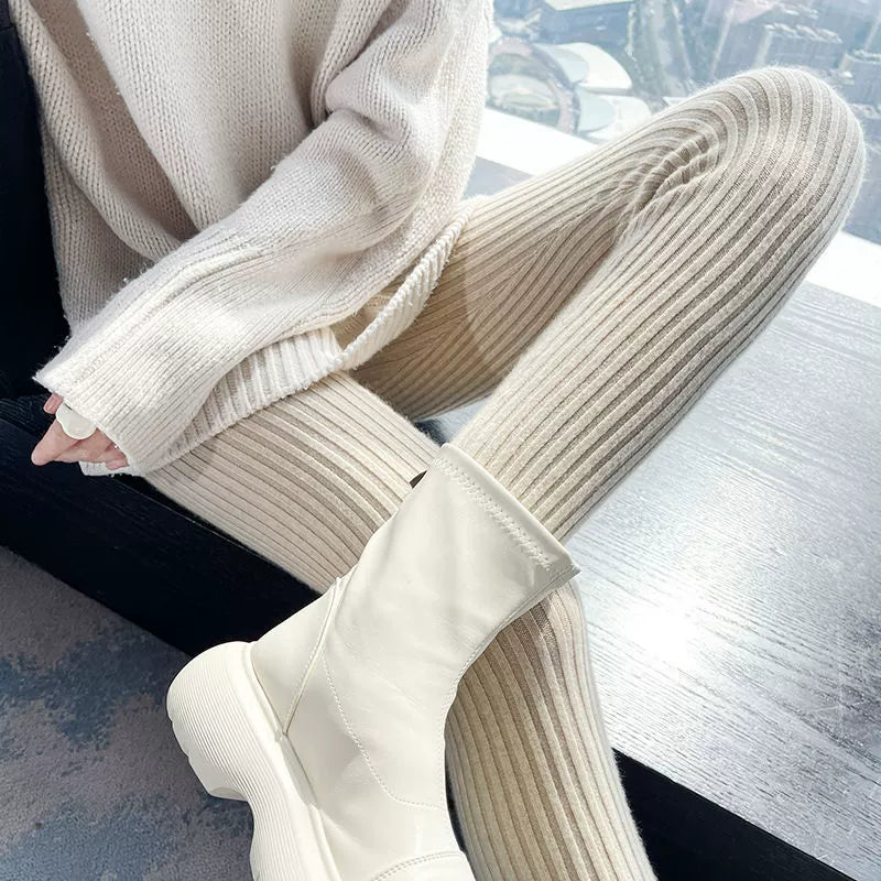 Ribbed leggings for women with high waist and fine texture Lune London