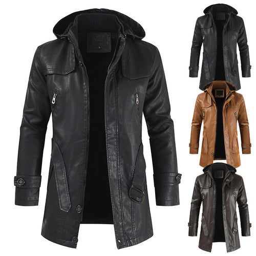 Modern leather jacket for men with hood Amarae
