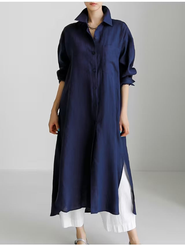 Light linen shirt dress for women with side slits Lune London