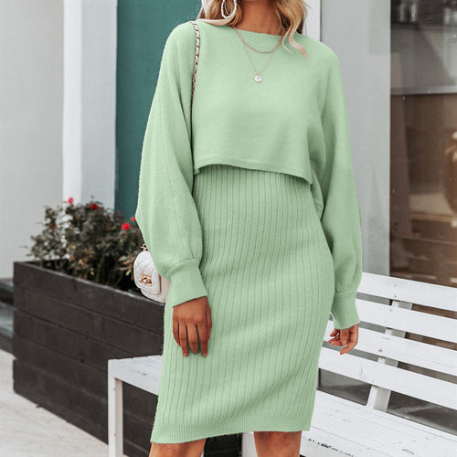 Knit dress for women with a short body and ribbed structure Amarae