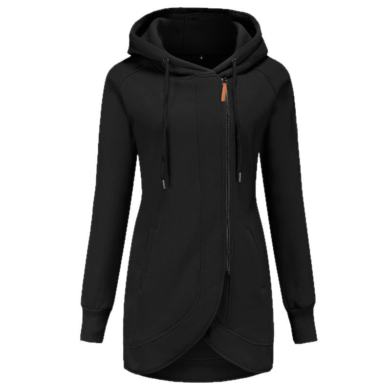 Casual hooded coat for women with asymmetrical cut Lune London
