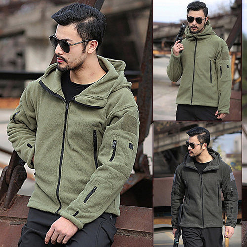 Fleece jacket for men with multiple pockets and adjustable hood Amarae