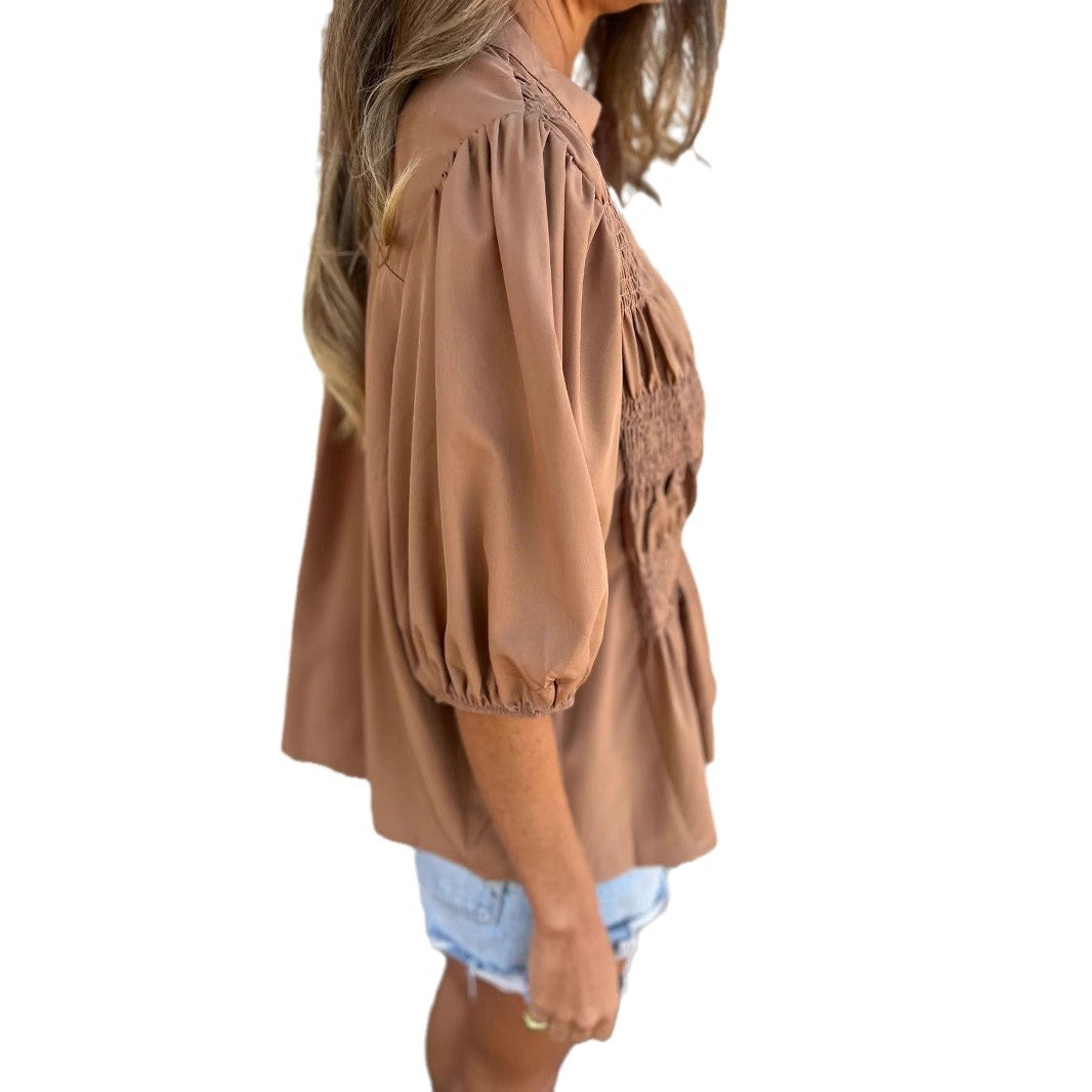 Lune London Women’s Blouse with Tucks and Buttonhole