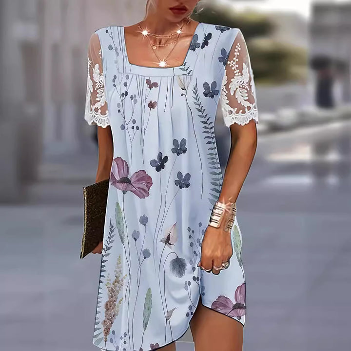 Floral print tunic dress for women with lace sleeves Lune London