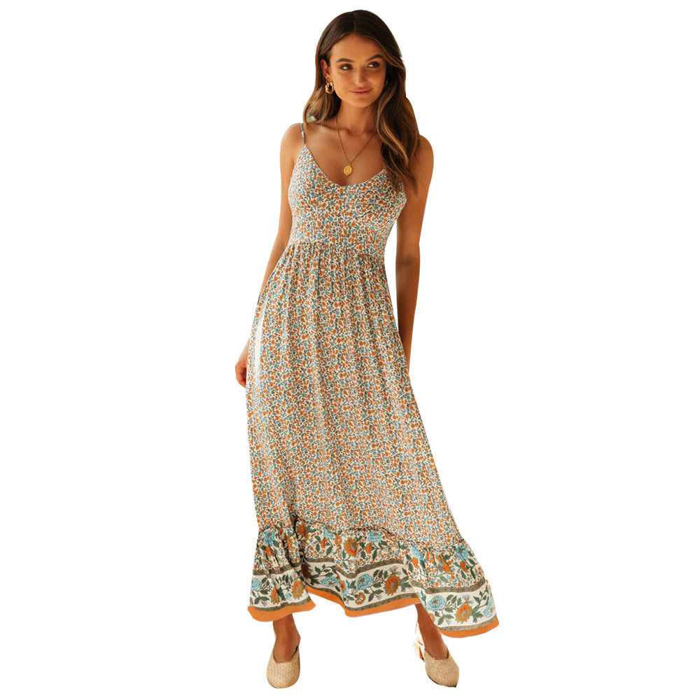 Maxi dress for women with floral patterns and adjustable spaghetti straps Lune London