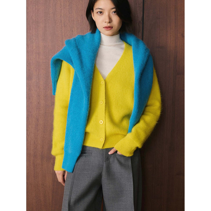 Women's Cozy Mohair-Look Button Cardigan with V-Neck and Short Hem Amarae