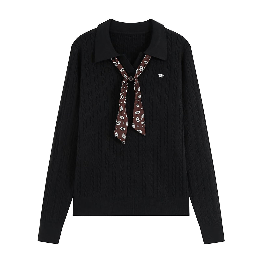 Women's knit sweater with turtleneck and decorative tie Amarae