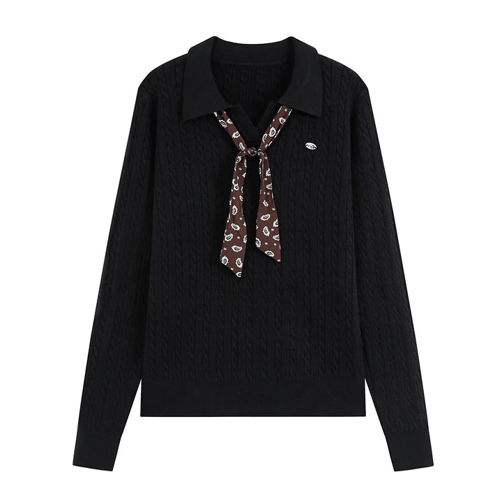 Women's knit sweater with turtleneck and decorative tie Amarae