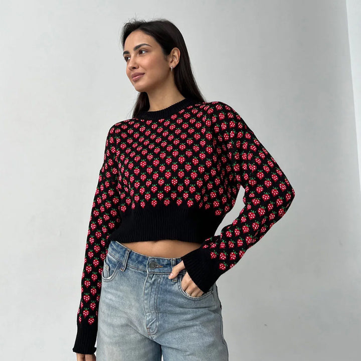 Woman Striped cropped sweater with floral pattern Lune London