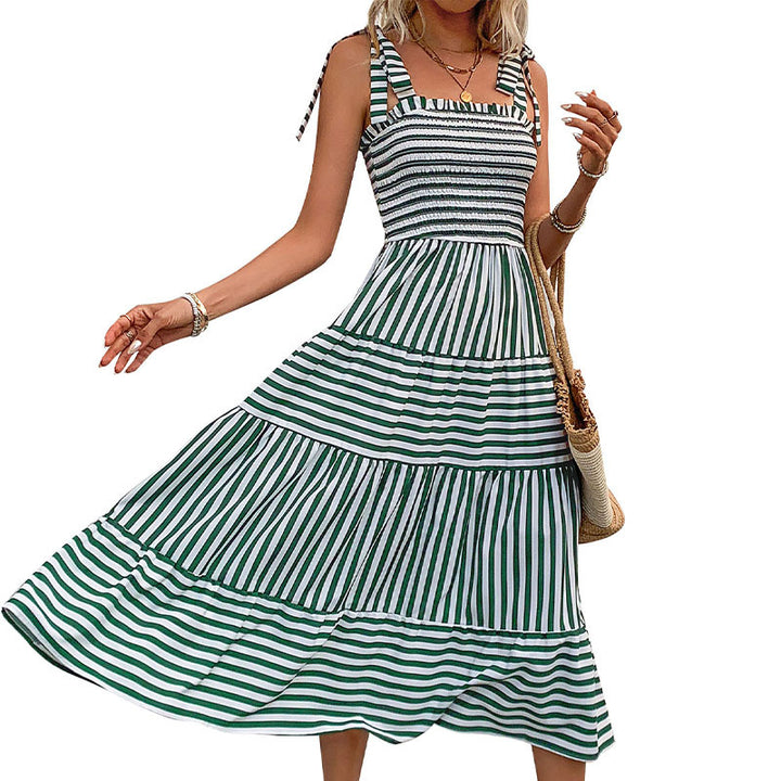 Striped midi dress for ladies with adjustable straps Lune London