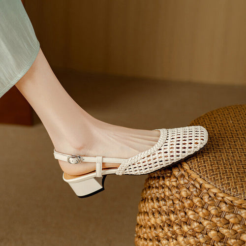 Women's Slingback Sandals with Braided Design and Elegant Block Heel Amarae