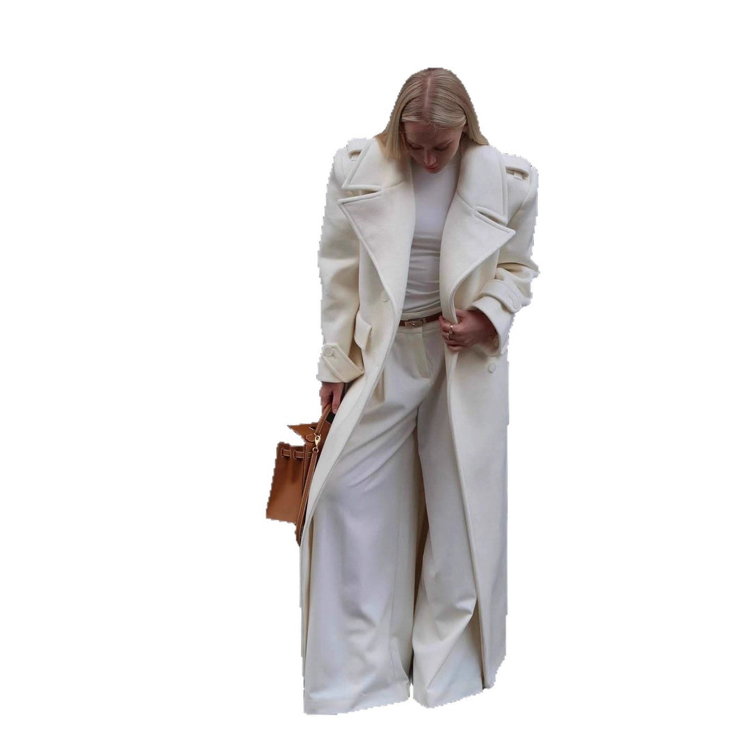Women's Maxi Tailored Wool Blend Coat with Wrap Belt and Generous Lapel Collar Amarae