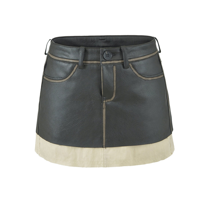 Ladies High-Waisted Faux Leather Mini Skirt with Decorative Seams and Belt Loops Amarae