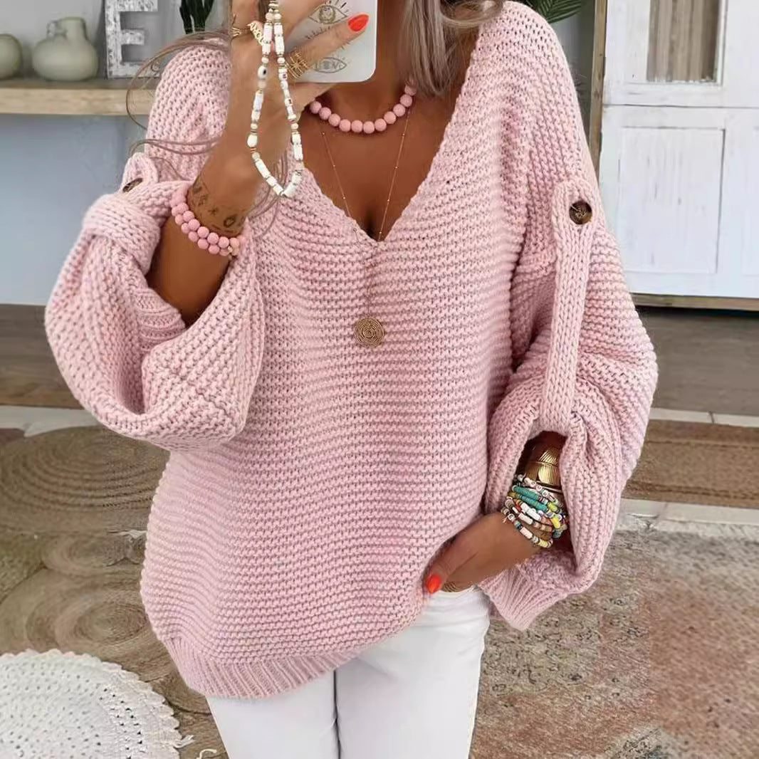 V-neck knitted sweater for women with a loose fit Lune London