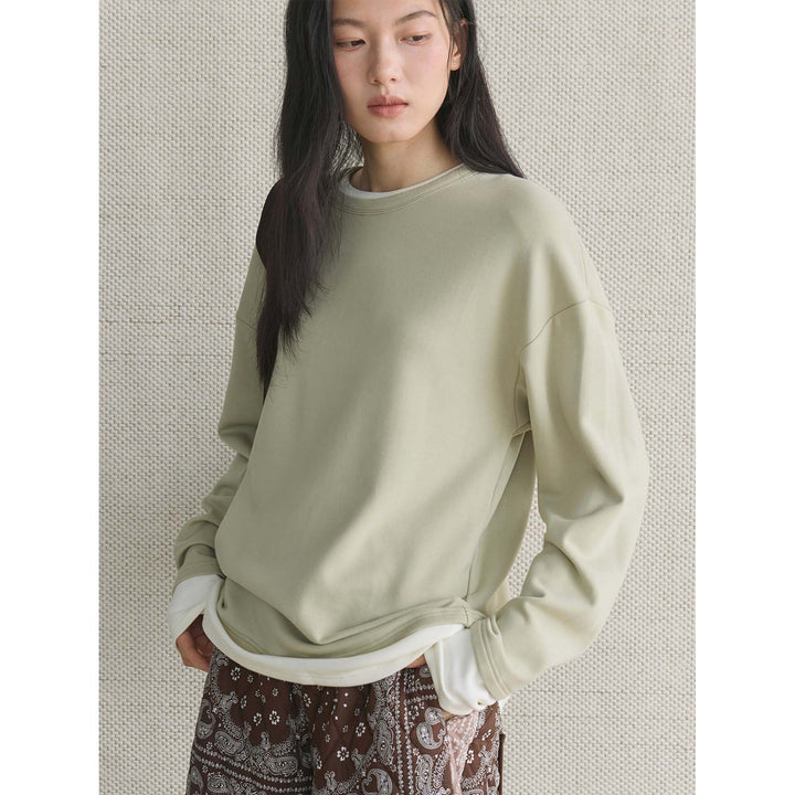 Women's Casual Layering Sweatshirt with Round Neck and Dropped Shoulder Amarae