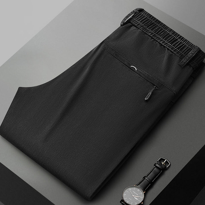 Comfortable stretch pants for men with elastic waistband and side zip pockets Lune London