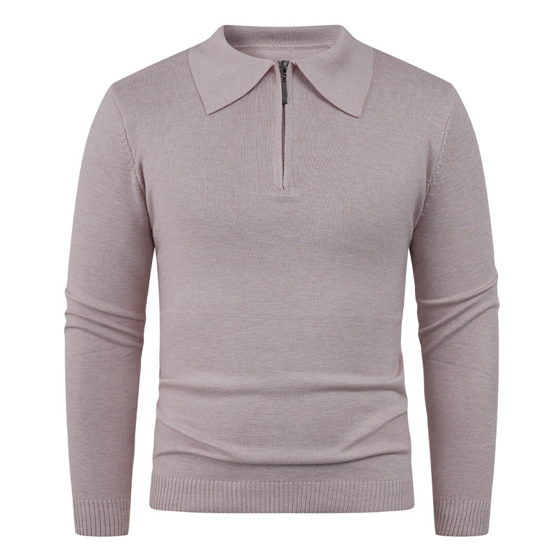 Knit sweater for men with semi-open collar and fine ribbed texture Lune London