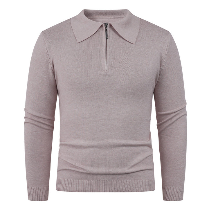 Knit sweater for men with semi-open collar and fine ribbed texture Lune London