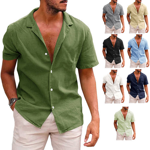Casual linen shirt for men with stand collar and button placket Amarae