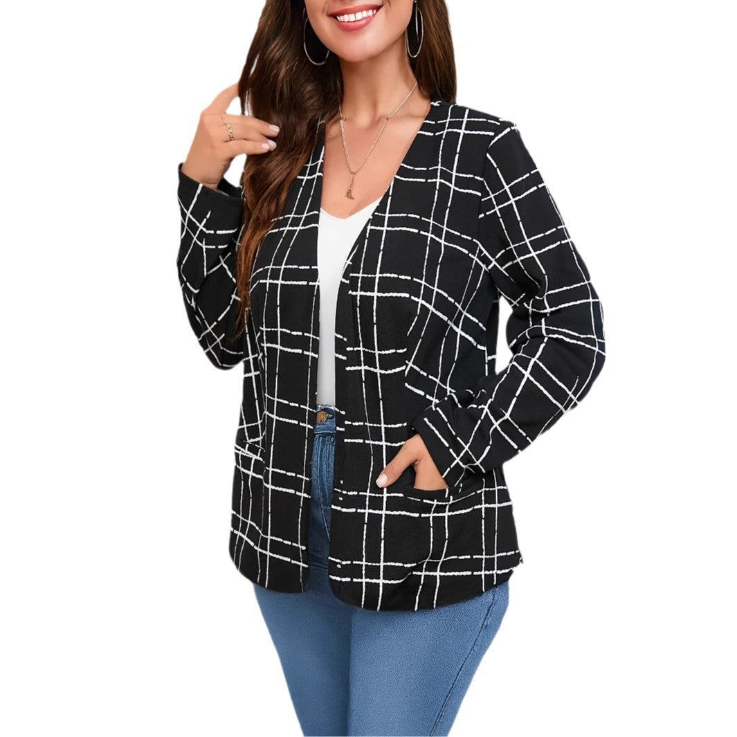 Casual blazer jacket for women with check pattern and pockets Lune London