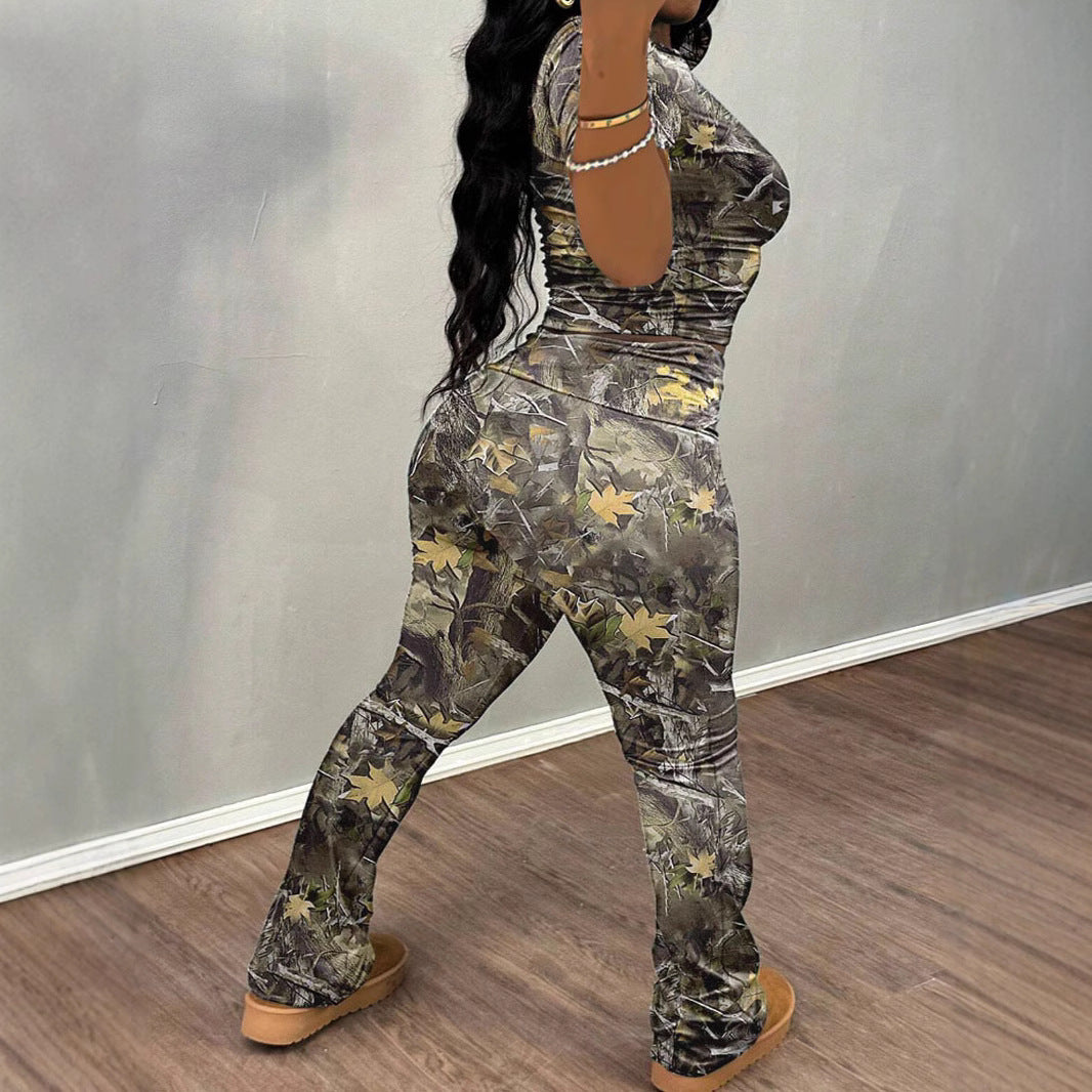 Ladies Camouflage Print Lounge Set Lune London