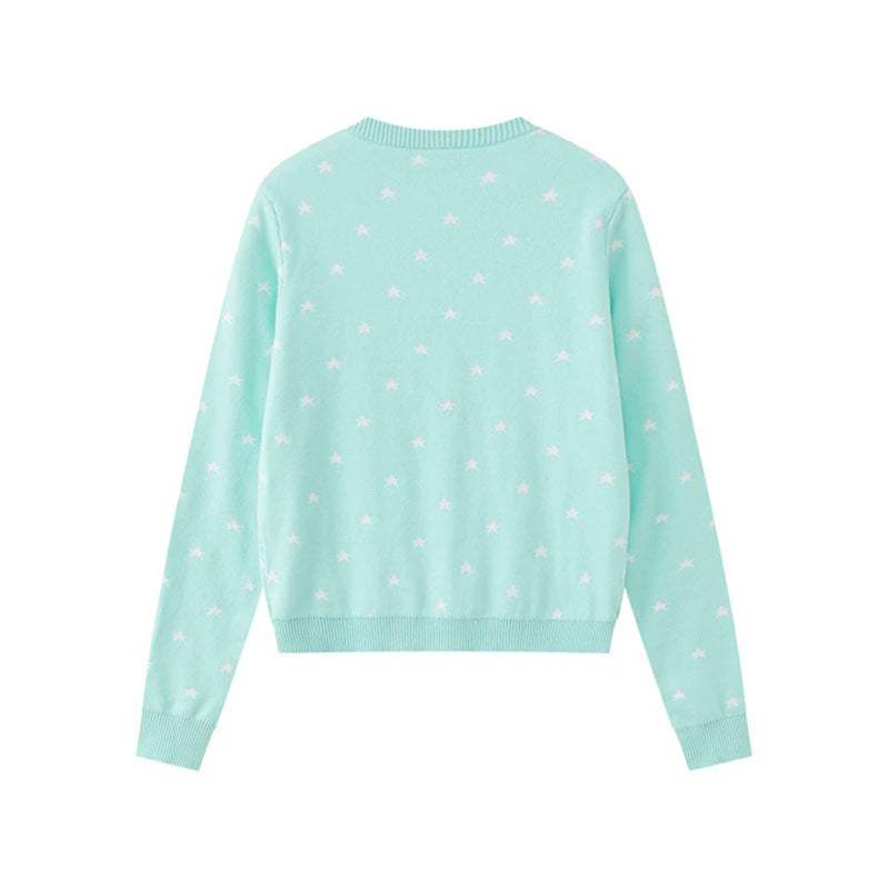 Women's fine-knit cardigan with star jacquard, round neck and button closure Amarae
