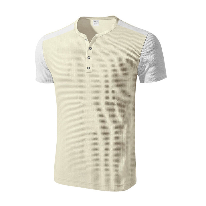 Men's short sleeve sporty henley t-shirt with textured design Lune London