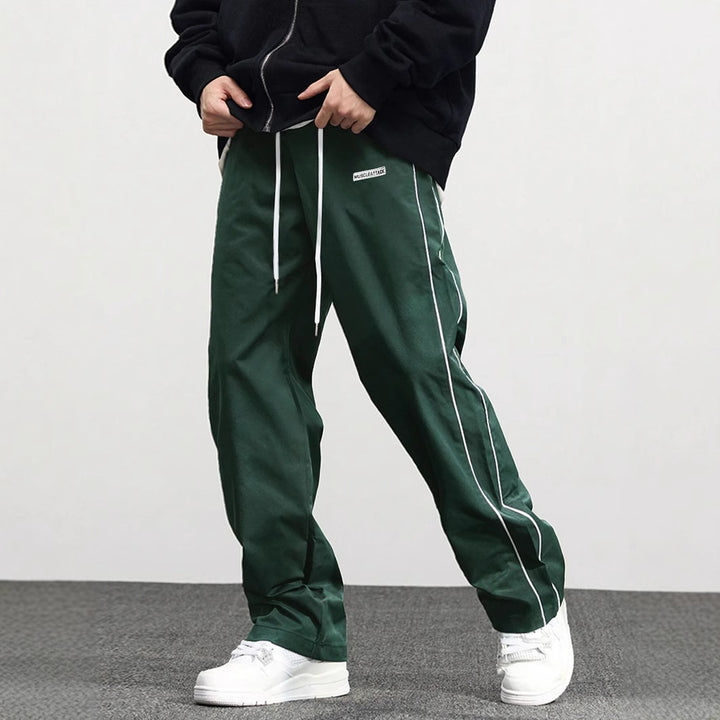 High-end leisure pants for men with adjustable waist and chic side stripes