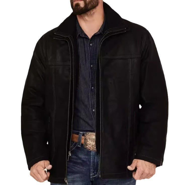 Sheepskin jacket for men with large collar and practical pockets Lune London