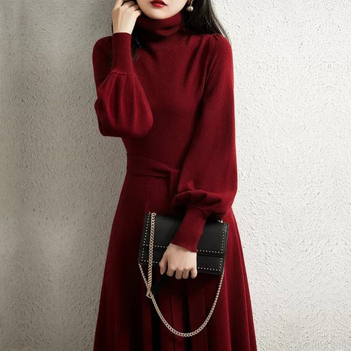 Robe en tricot pour femmes avec col haut et ceinture réglable Chic & Stil