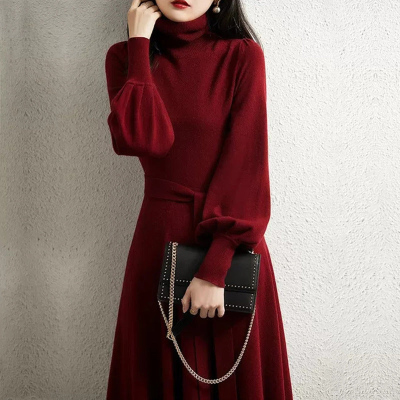 Robe tricotée pour femmes avec col montant et ceinture ajustée Chic & Stil