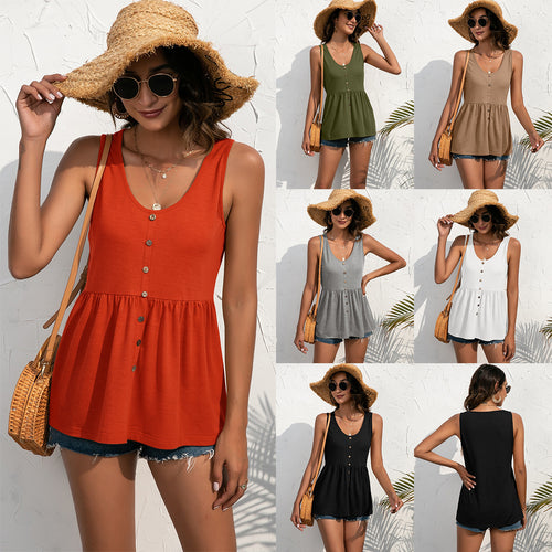 Sleeveless blouse for women with a flattering fit at the waist and a button placket Amarae