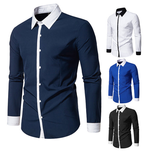 Men's long sleeve shirt with contrasting collar and trendy button placket Amarae
