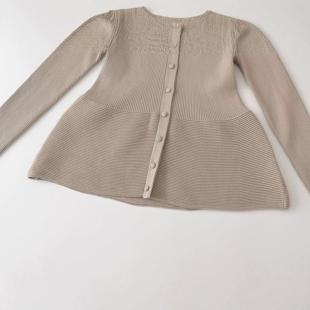 Women’s Structured Ribbed Knit Cardigan with Stand-Up Collar and Waist Seam Amarae