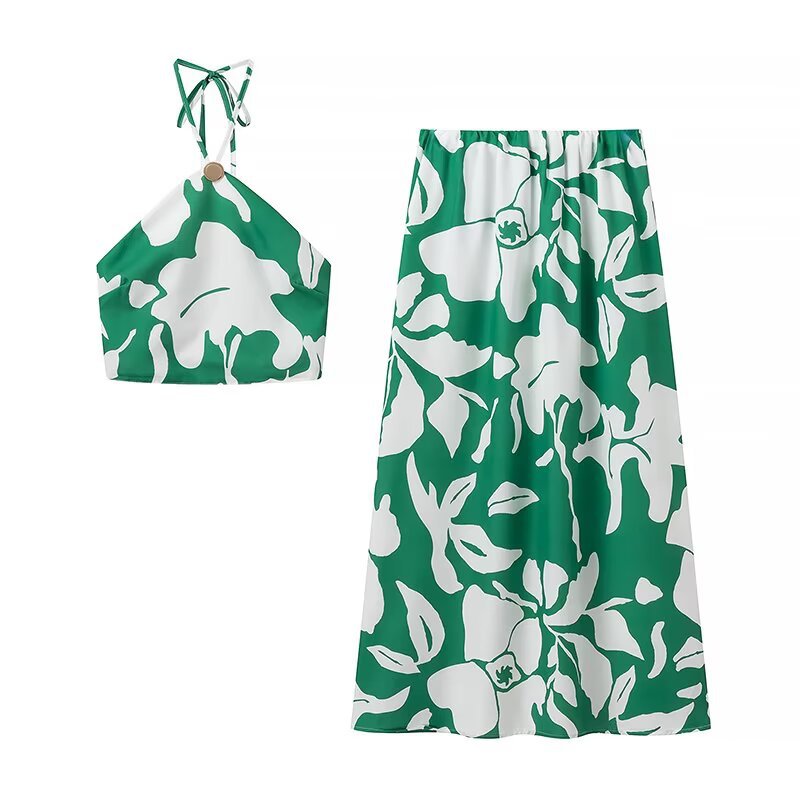 Maxi skirt for women with floral design and elastic waist Lune London