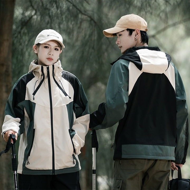 Technical outdoor jacket for men with waterproof properties and an adjustable hood Lune London