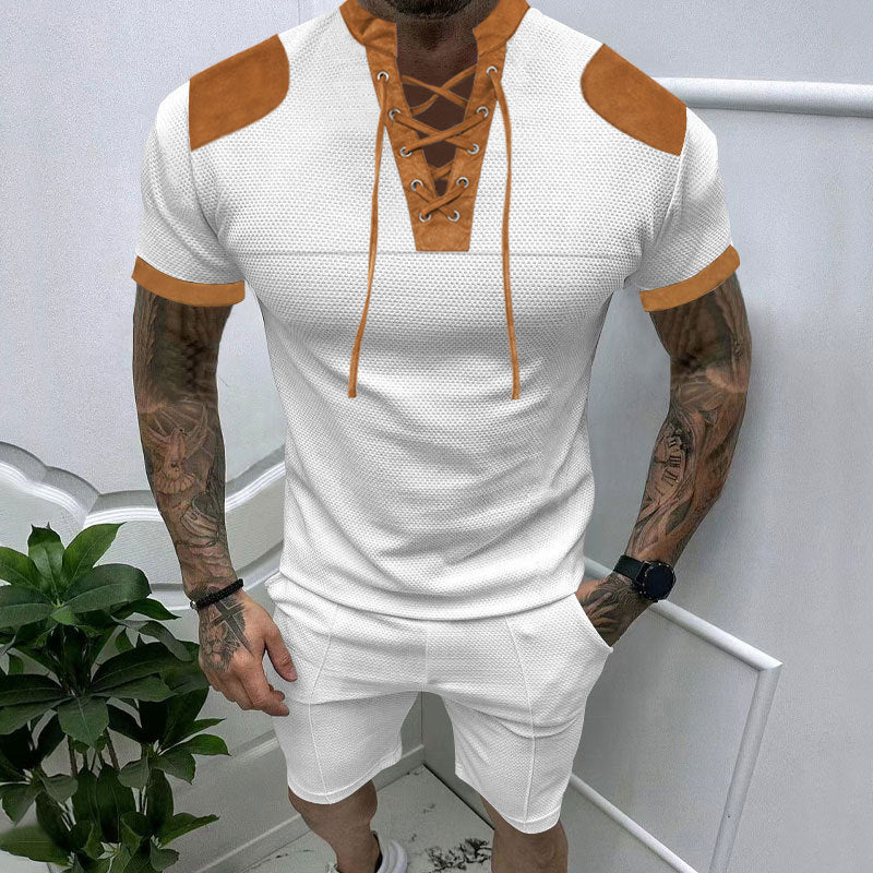 Short set with short sleeves for men with an innovative lace design and an elastic waist Lune London