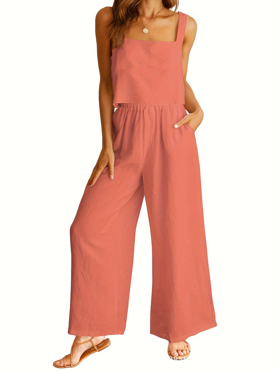 Ladies airy jumpsuit with wide legs and adjustable waist Lune London