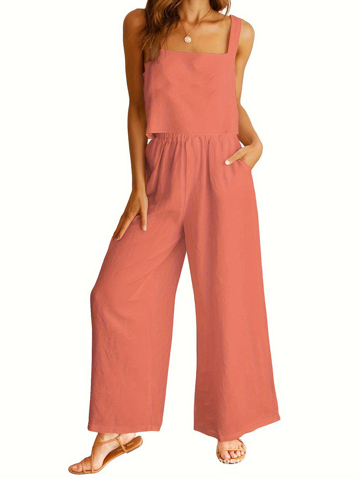 Ladies airy jumpsuit with wide legs and adjustable waist Lune London